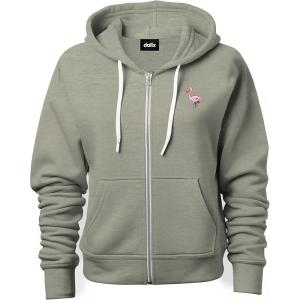 imageDALIX Flamingo Embroidered Zip Hoodie Fleece Long Sleeve Pocket Warm Soft MensHeather Stone