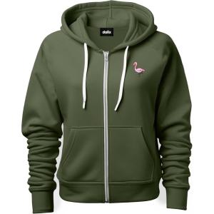 imageDALIX Flamingo Embroidered Zip Hoodie Fleece Long Sleeve Pocket Warm Soft MensMilitary Green
