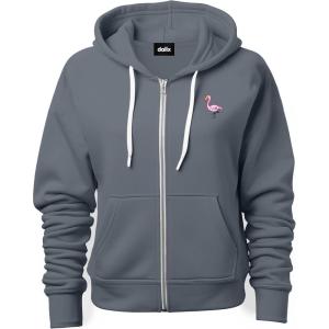 imageDALIX Flamingo Embroidered Zip Hoodie Fleece Long Sleeve Pocket Warm Soft MensSteel Blue