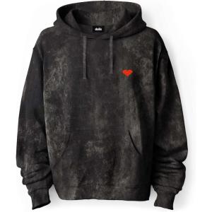 imageDALIX Pixel Heart Embroidered Fleece Hoodie Mineral Wash Long Sleeve Sweatshirt MensBlack