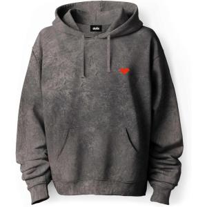 imageDALIX Pixel Heart Embroidered Fleece Hoodie Mineral Wash Long Sleeve Sweatshirt MensGray