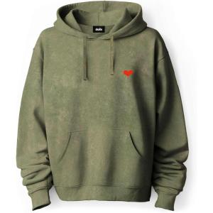 imageDALIX Pixel Heart Embroidered Fleece Hoodie Mineral Wash Long Sleeve Sweatshirt MensOlive