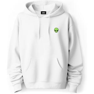 imageDALIX Alien Embroidered Fleece Zip Hoodie Cold Fall Winter MensWhite