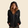 imageDALIX Pizza Embroidered Fleece Zip Washed Hoodie Cold Fall Winter WomenBlack