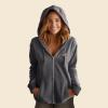 imageDALIX Pizza Embroidered Fleece Zip Washed Hoodie Cold Fall Winter WomenShadow