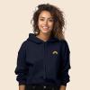 imageDALIX Rainbow Embroidered Fleece Cropped Hoodie Cold Fall Winter WomenNavy Blue