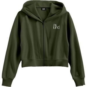 imageDALIX Be Kind Embroidered Fleece Cropped Zip Hoodie Cold Fall Winter WomensMilitary Green