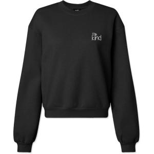 imageDALIX Be Kind Embroidered Fleece Relaxed Boxy Fit Long Sleeve Crewneck Sweatshirt WomensBlack