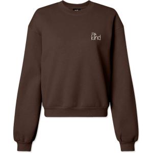 imageDALIX Be Kind Embroidered Fleece Relaxed Boxy Fit Long Sleeve Crewneck Sweatshirt WomensBrown