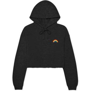 imageDALIX Rainbow Embroidered Fleece Cropped Hoodie Cold Fall Winter WomenDark Heather