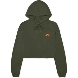 imageDALIX Rainbow Embroidered Fleece Cropped Hoodie Cold Fall Winter WomenMilitary Green