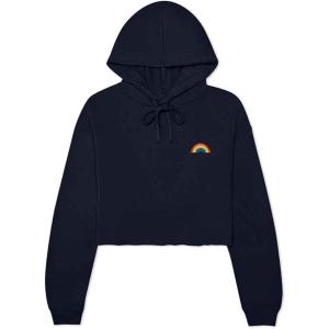 imageDALIX Rainbow Embroidered Fleece Cropped Hoodie Cold Fall Winter WomenNavy Blue