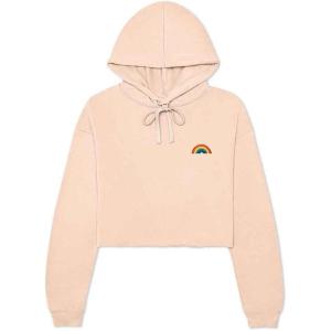 imageDALIX Rainbow Embroidered Fleece Cropped Hoodie Cold Fall Winter WomenPeach