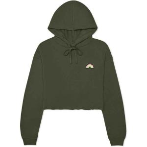 imageDALIX Rainbow Glow in the Dark Embroidered Fleece Cropped Hoodie Cold Fall Winter WomenMilitary Green