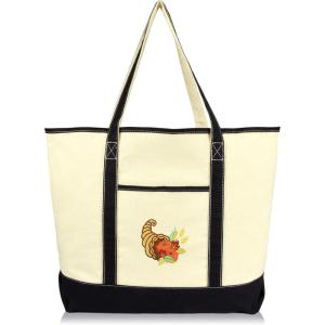 imageAutumn Cornucopia Womens Embroidered Tote Bag Natural CanvasBlack
