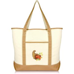 imageAutumn Cornucopia Womens Embroidered Tote Bag Natural CanvasBrown