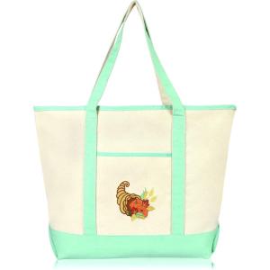 imageAutumn Cornucopia Womens Embroidered Tote Bag Natural CanvasMint Green