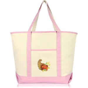 imageAutumn Cornucopia Womens Embroidered Tote Bag Natural CanvasPink