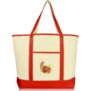 imageAutumn Cornucopia Womens Embroidered Tote Bag Natural CanvasRed