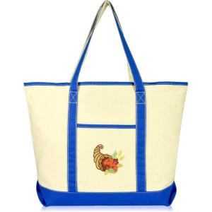 imageAutumn Cornucopia Womens Embroidered Tote Bag Natural CanvasRoyal Blue