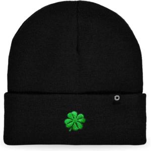 imageDALIX Embroidered Clover Beanie Cap Cuffed Knit Hat Men WomenBlack