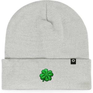 imageDALIX Embroidered Clover Beanie Cap Cuffed Knit Hat Men WomenLight Gray