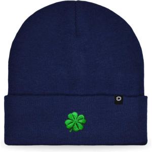 imageDALIX Embroidered Clover Beanie Cap Cuffed Knit Hat Men WomenNavy Blue