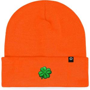 imageDALIX Embroidered Clover Beanie Cap Cuffed Knit Hat Men WomenNeon Orange
