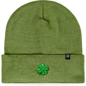 imageDALIX Embroidered Clover Beanie Cap Cuffed Knit Hat Men WomenOlive