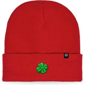 imageDALIX Embroidered Clover Beanie Cap Cuffed Knit Hat Men WomenRed