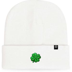 imageDALIX Embroidered Clover Beanie Cap Cuffed Knit Hat Men WomenWhite