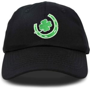 imageSt Patricks Lucky Horseshoe Hat Men Womens Embroidered Baseball CapBlack