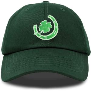 imageSt Patricks Lucky Horseshoe Hat Men Womens Embroidered Baseball CapDark Green