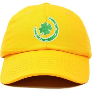 imageSt Patricks Lucky Horseshoe Hat Men Womens Embroidered Baseball CapGold
