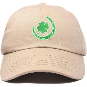 imageSt Patricks Lucky Horseshoe Hat Men Womens Embroidered Baseball CapKhaki