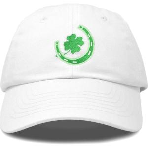imageSt Patricks Lucky Horseshoe Hat Men Womens Embroidered Baseball CapWhite
