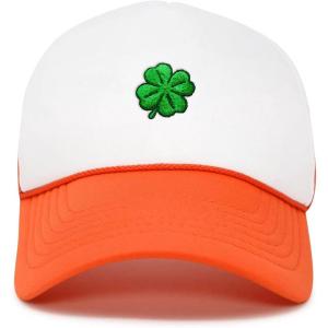 imageDALIX Embroidered Clover Trucker Cap Hat MenOrange White