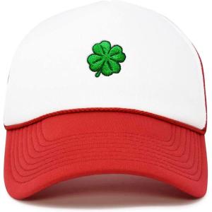 imageDALIX Embroidered Clover Trucker Cap Hat MenRed White