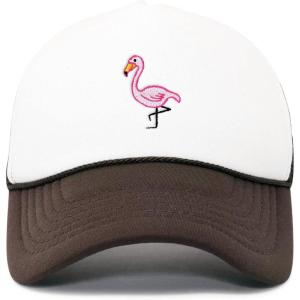 imageDALIX Embroidered Flamingo Trucker Cap Hat WomenBrown White