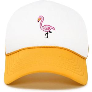 imageDALIX Embroidered Flamingo Trucker Cap Hat WomenGold White
