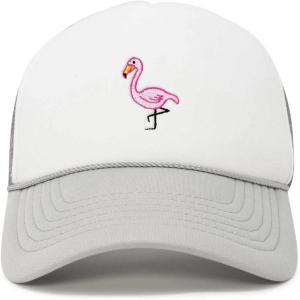 imageDALIX Embroidered Flamingo Trucker Cap Hat WomenLight Gray White