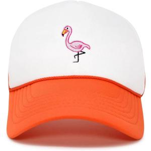imageDALIX Embroidered Flamingo Trucker Cap Hat WomenOrange White