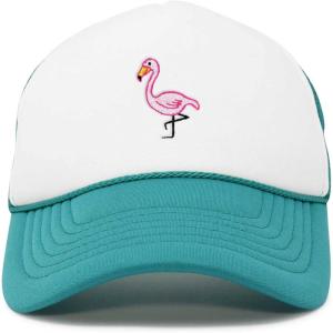 imageDALIX Embroidered Flamingo Trucker Cap Hat WomenTeal White