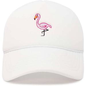 imageDALIX Embroidered Flamingo Trucker Cap Hat WomenWhite
