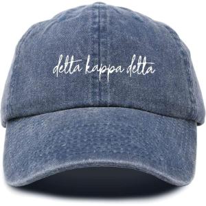 imageDALIX Delta Kappa Delta Cursive Sorority Hat Womens Embroidered CapWashed Navy Blue
