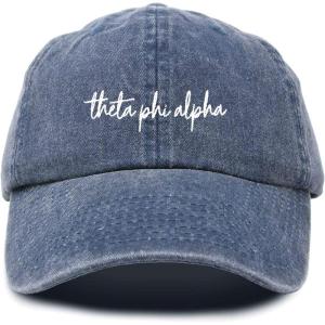 imageDALIX Theta Phi Alpha Sorority Hat Womens Cursive Embroidered Baseball CapWashed Navy Blue