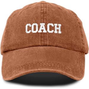 imageDALIX Coach Embroidered Sports League Baseball Cap Adjustable Dad Hat MensWashed Orange