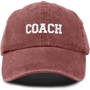 imageDALIX Coach Embroidered Sports League Baseball Cap Adjustable Dad Hat MensWashed Red