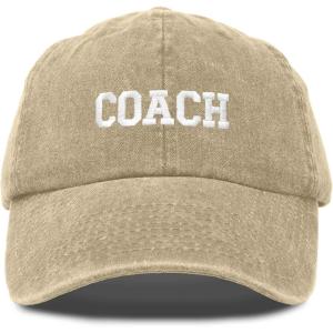 imageDALIX Coach Embroidered Sports League Baseball Cap Adjustable Dad Hat MensWashed Stone White