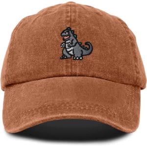 imageDALIX Giant Lizard Kaiju Embroidered Cotton Dad Hat Baseball Cap Adjustable Glow in The Dark MensWashed Orange